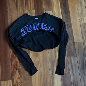 Zumba Fitness Black and purple Mesh Sleeve Crop Top